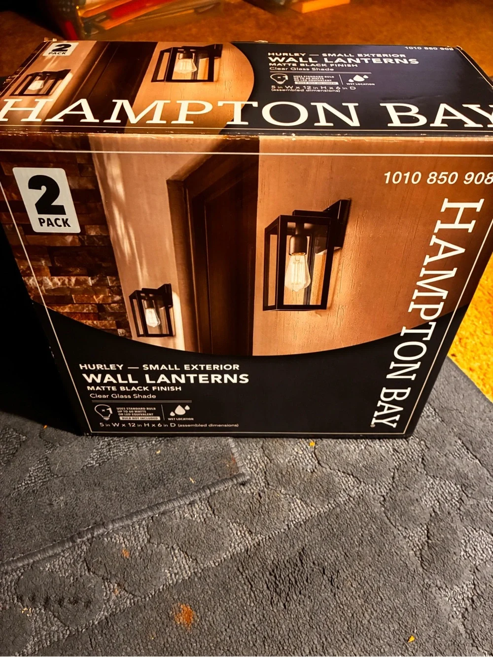 NEW IN BOX Hampton Bay Matte Black Wall Lanterns - 2 Pack. Dimensions in pics